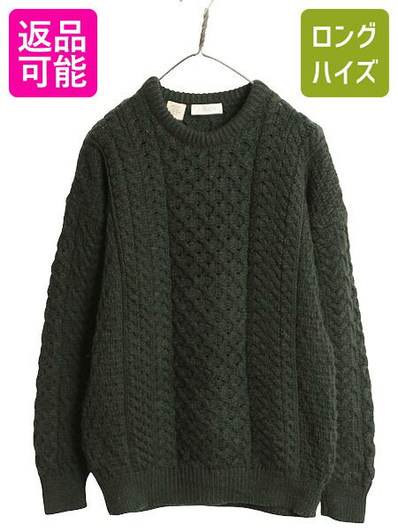 アイルランド製 AVOCA フィッシャーマン ニット セーター メンズ S レディース M 程/ アラン ケーブル メリノ ウール ローゲージ シンプル| 古着...