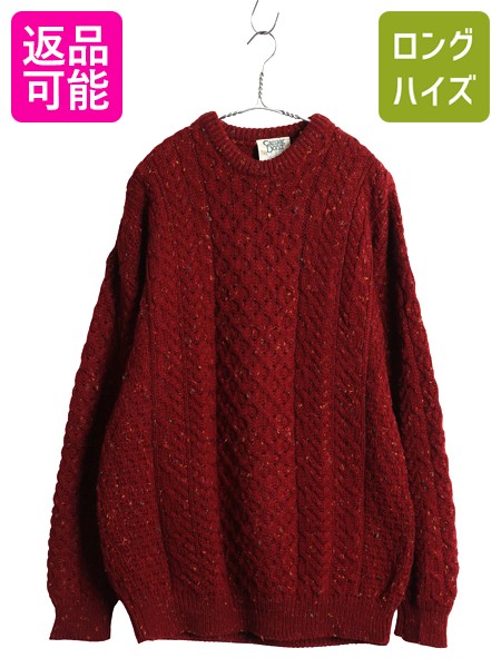 アイルランド製 Carraig Donn フィッシャーマン ウール ニット セーター メンズ レディース L / アラン ケーブル ローゲージ ネップ エンジ|...