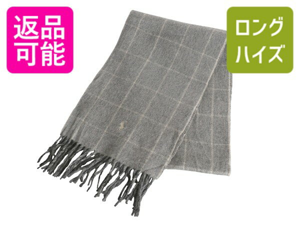 90s イタリア製 ポロ ラルフローレン フリンジ付き マフラー メンズ レディース / オールド リバーシブル チェック ラム ウール シンプル| 中古 90年代 POLO RALPH LAUREN ウールマフラー ストール カジュアル ビジネス 防寒 ふわふわ あったか おしゃれ おすすめ グレー