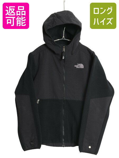 【11/21 BF限定400円OFF×P5倍!!】 ノースフェイス フード付き デナリ ジャケット ボーイズ L 150cm 程/ アウトドア フリース ナイロン パーカー ジャンパー フルジップ 黒| 古着 中古 ブラック The North Face DENALI フリースジャケット デナリジャケット フード ジップイ