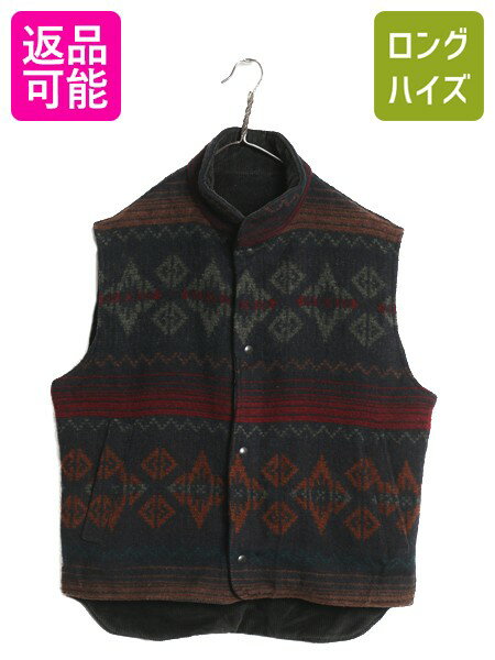 【大感謝祭 限定クーポン×P5倍!!】 80s USA製 ウールリッチ リバーシブル 中綿 ベスト メンズ M / ヴィンテージ ネイティブ 総柄 ラグ ブランケット ウール 太畝 コーデュロイ| 古着 中古 80’s 80年代 WOOLRICH アメリカ製 ビンテージ重ね着 前開 ウールベスト コーデュロ