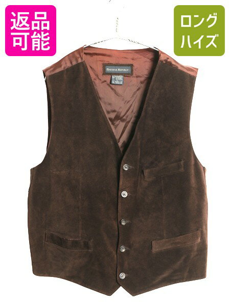 【大感謝祭 限定クーポン×P5倍!!】 00s バナナリパブリック 本革 スウェード レザー テーラード ベスト メンズ L / オールド 旧タグ ジレ 前開き 重ね着 シンプル サテン 茶| 古着 中古 00’s 00年代 BANANA REPUBLIC アウトドア スエード テーラードベスト レザーベスト