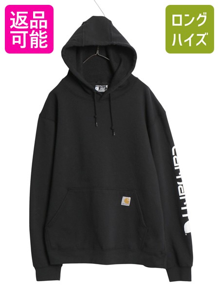 Rakuten - 【6/21 777円OFFクーポン×ポイント5倍】 カーハート スウェット フード パーカー メンズ L 古着 袖 ロゴ プリント トレーナー 裏起毛 プルオーバー ミドルウェイト ワンポイント 黒| 中古 ブラック CARHARTT スエット スウェットパーカー ロゴパーカー フードパーカー フー