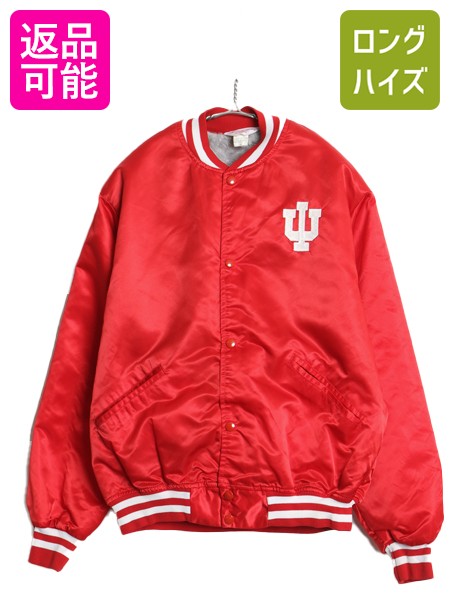 【5/17 777円OFF×最大半額セール 】 90s USA製 カレッジ ナイロン サテン スタジャン メンズ L / オールド 裏ボア パイル 中綿 キルティング ライナー ブルゾン ジャンパー 赤 古着 中古 90 039 s 90年代 アメリカ製 スタジアムジャンパー ナイロンジャケット ウィンドブレー