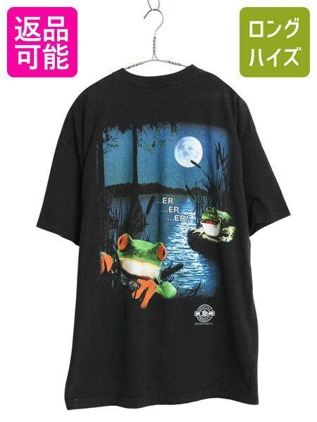 Rakuten - 【6/15 10名様限定1000円OFF×P4倍】 90s USA製 ★ バドワイザー カエル イラスト プリント Tシャツ メンズ L / 古着 オールド グラフィック ビール 企業物 当時物 アニマル 黒| 中古 90年代 90's アメリカ製 Budweiser ブラック キャラクター 企業 動物 半袖Tシャツ プリン