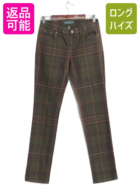 【5/6 48h限定10%OFFクーポン配布中!】 00s ラルフローレン ジーンズ チェック パンツ レディース S ポロ スリム ストレート スキニー コットン ストレッチ ボトムス マルチカラー| 古着 中古 00’s 00年代 POLO RALPH LAUREN JEANS Co ツイル コットンパンツ チェックパン