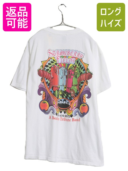 【4/30 30名限定1000円OFF×P4倍!】 00s ストロベリー フィード イラスト プリント Tシャツ メンズ XL オールド ビートルズ ロック バンド アート ヘビーウェイト 大きいサイズ| 古着 中古 00年代 00's The Beatles 当時物 トリビュート グラフィック 半袖Tシャツ プリントT
