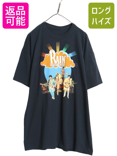 【4/30 30名限定1000円OFF×P4倍!】 00s レイン 両面 プリント Tシャツ メンズ XL ビートルズ オールド バンド ロック イラスト グラフィック ヘビーウェイト 大きいサイズ 黒| 中古 ブラック 00年代 00's The Beatles 半袖Tシャツ プリントTシャツ ロックTシャツ バンドTシ
