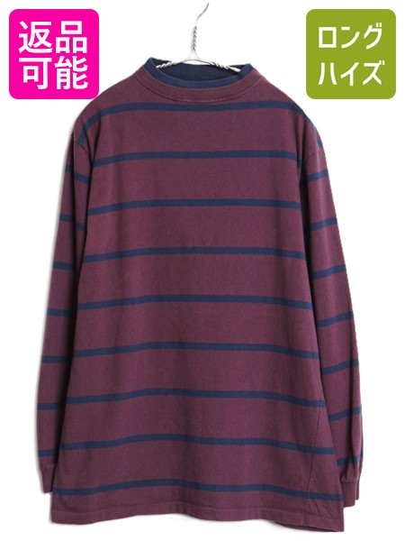 Rakuten - 【6/23 400円OFFクーポン×ポイント5倍】 90s USA製 ボーダー 長袖 Tシャツ メンズ L 古着 オールド ロンT モックネック ダブルネック コットン カットソー ロングTシャツ ツートン| 古着 中古 90's 90年代 CHESTERFIELD アメリカ製 米国製 長袖Tシャツ ロングスリーブ ハイ