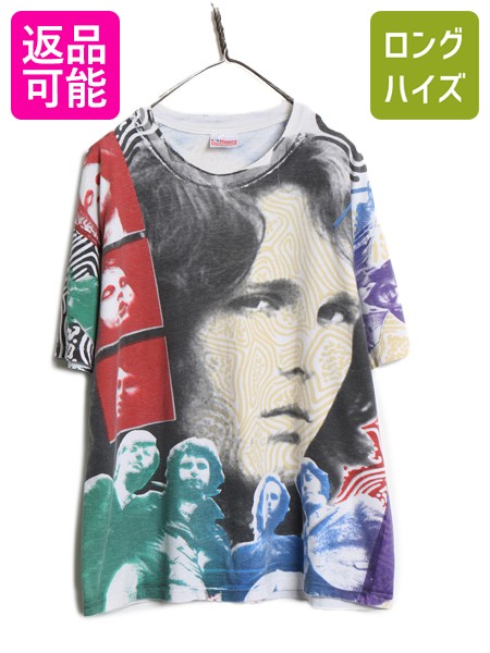 90s USA製 ★ モスキートヘッド ドアーズ オールオーバー プリント Tシャツ メンズ XL / オールド 当時物 ジムモリソン バンド ロック 総柄 古着 中古 アメリカ製 米国製 90年代 90 039 s Mosquito Head The Doors シングルステッチ 半袖Tシャツ バンドT ロックT 白 ホワイト