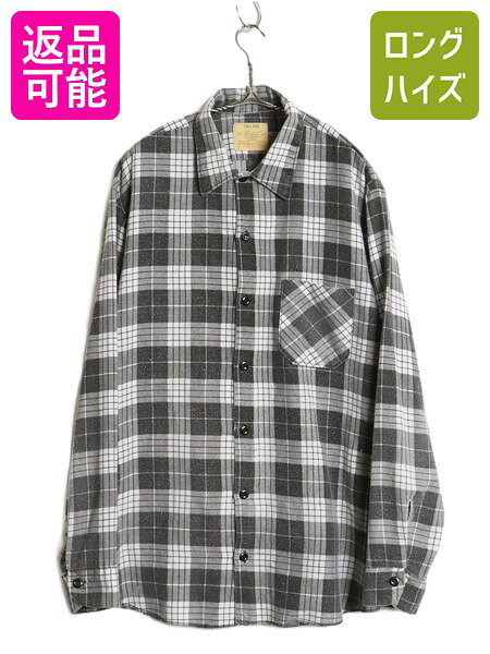【5/9 28h限定10%OFF×最大半額セール!】 70s ★ シアーズ チェック プリント フランネル シャツ メンズ L / ヴィンテージ ネルシャツ ポケット付き 長袖シャツ 黒 白 モノトーン | 古着 中古 70年代 70's ビンテージ SEARS ブラック ホワイト チェックシャツ フランネルシ