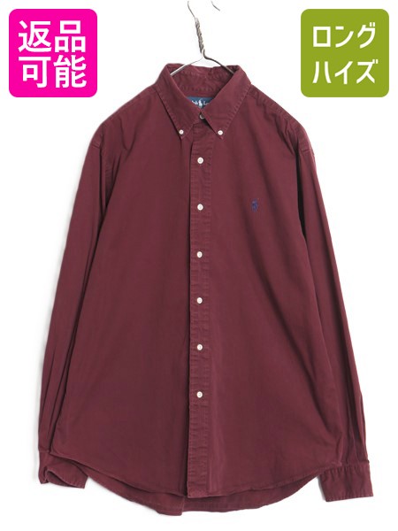 【5/10 28h限定10%OFF×最大半額セール】 00s ラルフローレン 長袖 ボタンダウン シャツ メンズ L オールド ポロ コットン チノ 長袖シャツ ワンポイント カジュアル Yシャツ エンジ| 古着 中古 00年代 POLO RALPH LAUREN コットンシャツ ボタンダウンシャツ ワイシャツ ゆ