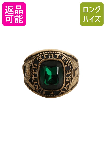 【6/23 400円OFFクーポン×ポイント5倍】 オールド ★ JOSTENS US ARMY ソルジャー リング 20号 指輪 ジュエリー ミリタリー 軍物 アーミー カレッジ スクール エメラルド ゴールド| 中古 ジャスティン 小物 アクセサリー ソルジャーリング カレッジリング スクールリング