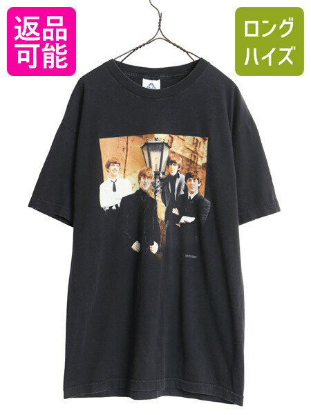 【6/21 777円OFFクーポン×ポイント5倍】 00s ★ ビートルズ イラスト プリント Tシャツ メンズ L / オールド オフィシャル バンド ロック ムービー グラフィック ヘビーウェイト 黒| 古着 中古 00年代 00's ブラック THE BEATLES 当時物 映画 半袖Tシャツ プリントTシャツ