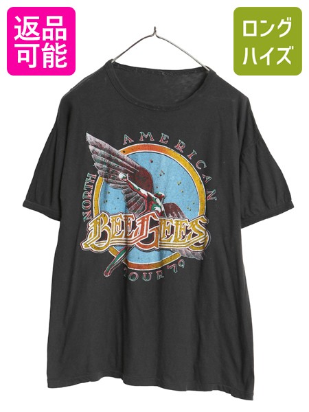 【9/6 最大半額×24h限定777円OFF】 70s パキ綿 ★ ビージーズ ツアー イラスト プリント Tシャツ メンズ M 程 ヴィンテージ グラフィック シングルステッチ バンド ロック 黒 | 古着 中古 ブラック 70's 70年代 ビンテージ Bee Gees 当時物 バンドTシャツ ツアーTシャツ 半