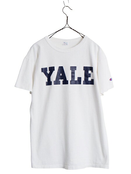 【8月限定★エントリーでP5倍！】 80s USA製 ★ チャンピオン YALE プリント Tシャツ メンズ L ヴィンテージ 100% コットン イエール カレッジ シングルステッチ アイビー 白| 古着 中古 80年代 80s ビンテージ アメリカ製 Champion トリコタグ 半袖Tシャツ ヘビーウェイト