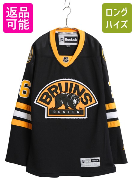 ブルーインズ ホッケー ジャージ メンズ M / NHL オフィシャル リーボック アイスホッケー ユニフォーム ゲームシャツ 長袖シャツ ブラック| 古着 中古 Reebok 黒 ユニホーム ロンT ホッケージャージ ホッケーシャツ Vネック 重ね着 ゲームジャージ スポーツ アニマル Bruins
