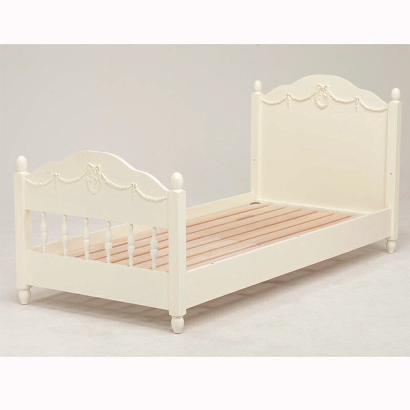 【スーパーSALE 500円クーポン】 キッズホワイト柵付ベッド ロマンチックキッズベッドホワイト家具北欧テイストプリンセス子供家具 メーカー直送 bd01