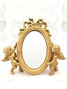 【お買い物マラソン 300円クーポン】 ゴールド ツインエンジェル ミラー 天使 グッズ エンジェルグッズ 天使 雑貨 かわいい 姫系 卓上鏡 スタンドミラー ...