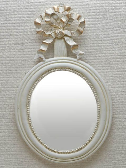 鏡 ミラー 壁掛け アンティーク ウォールミラー アンティーク ロマンチック 姫系 シャビー オーバル ホワイト 白リボンオーバルミラー 大人カワイイ ラグジュアリー