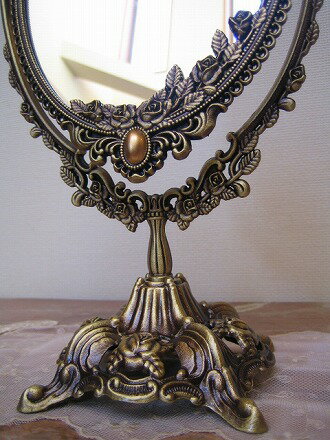 【29～30日はポイント5倍】 卓上ミラー 化粧鏡 卓上鏡 スタンドミラー ゴールド 金 オーバル 姫系 アンティーク ロマンチックオーバル2ウェイスタンドミラーL mr97 [2]