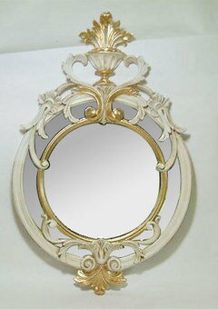 壁掛けミラー 鏡 アンティーク ウォールミラー アンティーク ロマンチック 姫系 シャビー オーバル ホワイト 白ラウンドクラシックミラー メーカー直送