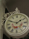 送料無料 両面時計 アンティーク 回転 アイアン 壁掛け時計 フラワークロック ブラケット時計 ウォールクロック ホワイト 白 薔薇雑貨 ローズ 回転時計 大人 カワイイ 送料無料