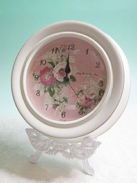 置き時計 置時計 時計 インテリア ホワイト白 ロマンチック 姫系プチローズ時計イーゼル付き