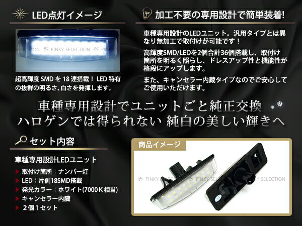 【送料無料】LEDライセンスランプ トヨタ ハリアーハイブリッド HU38系 キャンセラー内蔵 抵抗付 2個セット ホワイト 白合計36発【ナンバー灯 ナンバーライト フロント リア ナンバープレート 車幅灯 警告灯】