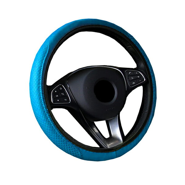 取付簡単 ハンドルカバー ステアリングカバー レザー ブルー 36〜39cmに対応 円形型 快適な通気性 滑り..