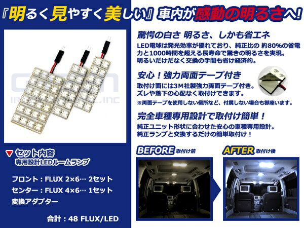 【メール便送料無料】 超高輝度LEDルームランプ ウィッシュ/WISH ZNE10G/14G H15～H21 48発/3P トヨタ【FLUX 室内灯 電球 ホワイト 白 ルームランプセット ルーム球 カーアクセサリー 取付簡単 トランク ラゲッジ にも】 [3]