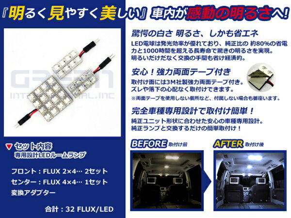 【メール便送料無料】 超高輝度LEDルームランプ カローラ スパシオ ZZE124N H13.5〜H19.6 32発/3P トヨタ【FLUX 室内灯 電球 ホワイト 白 ルームランプセット ルーム球 カーアクセサリー 取付簡単 トランク ラゲッジ にも】