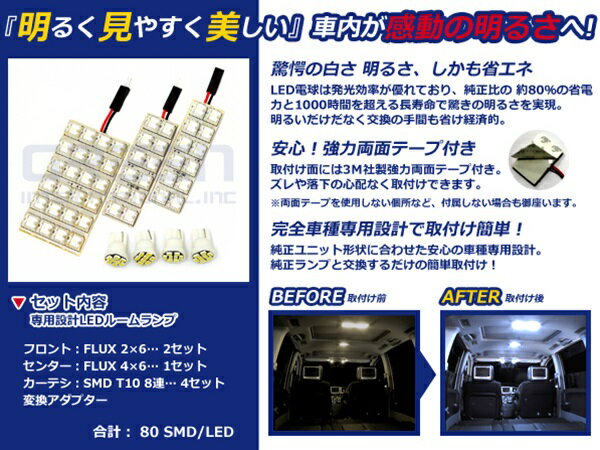 【メール便送料無料】 超高輝度LEDルームランプ プリウス PHV ZVW35 H24.1～ 80発/7P トヨタ 【FLUX 室内灯 電球 ホワイト 白 ルームランプセット ルーム球 カーアクセサリー 取付簡単 トランク ラゲッジ にも】 [3]