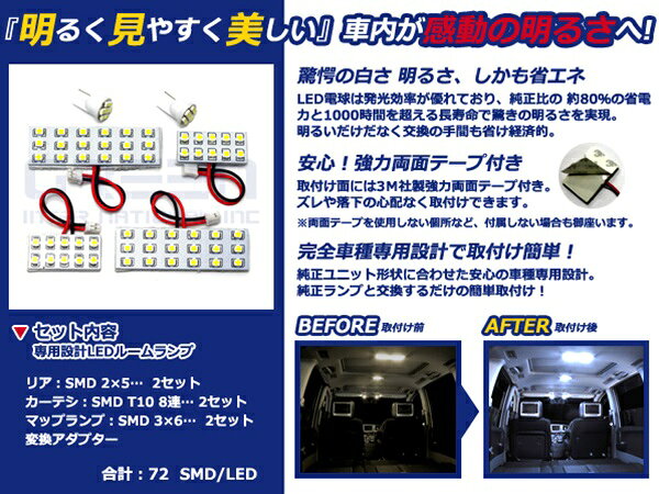 【メール便送料無料】 LEDルームランプ クレスタ 100系 H8～H13 72発【トヨタ SMD 室内灯 ルームランプ ホワイト 白 ルームランプセット ルーム球 電球 LED球 純正交換式 車内灯 車内ライト 室内灯 内装 カーアクセサリー カーパーツ】 [3]