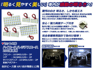 【メール便送料無料】 LEDルームランプ ハイエース 200系 112発【トヨタ SMD 室内灯 ルームランプ ホワイト 白 ルームランプセット ルーム球 電球 LED球 純正交換式 車内灯 車内ライト 室内灯 内装 カーアクセサリー カーパーツ】