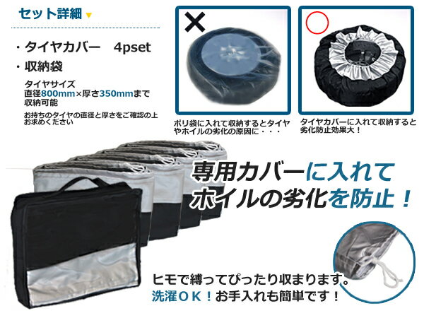 【送料無料】 タイヤカバー 4枚セット Lサイズ 直径800mm 厚さ350mm 4本セット タイヤ 収納カバー 【ストック 在庫 倉庫 カバー ガード保護 冬用タイヤ 夏用タイヤ ホイール 劣化防止 タイヤラック収納時にも】 3