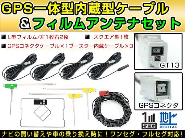 【メール便送料無料】 高品質 GPS一体型フィルムアンテナ ＆ L型フィルムアンテナ ＆ ケーブルセット 日産 HC504-A 2004年モデル GT13 交換 地デジ/フルセグ 載せ替え フロントガラス貼り換えに 2