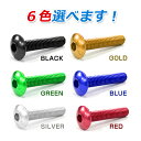 【メール便送料無料】 汎用 アルミボルト M6×30mm ブラック 黒/ブルー 青/ゴールド 金色/グリーン 緑/レッド 赤/シルバー 銀色 1個 単品 カラーボルト 六角 トラスボルト