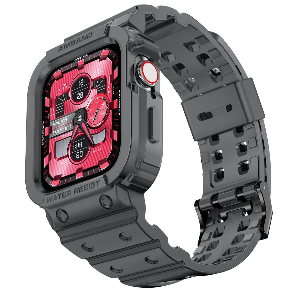 amBand(アムバンド) Apple Watch用バンド 44mm 42mm バンパーケース付き メンズバンド iWatchシリーズ 6 5 4 3 2 1 SE用 スポーツ ミリタリー 保護ケース プロテクター 落下や衝撃へのプロテクション 42mm