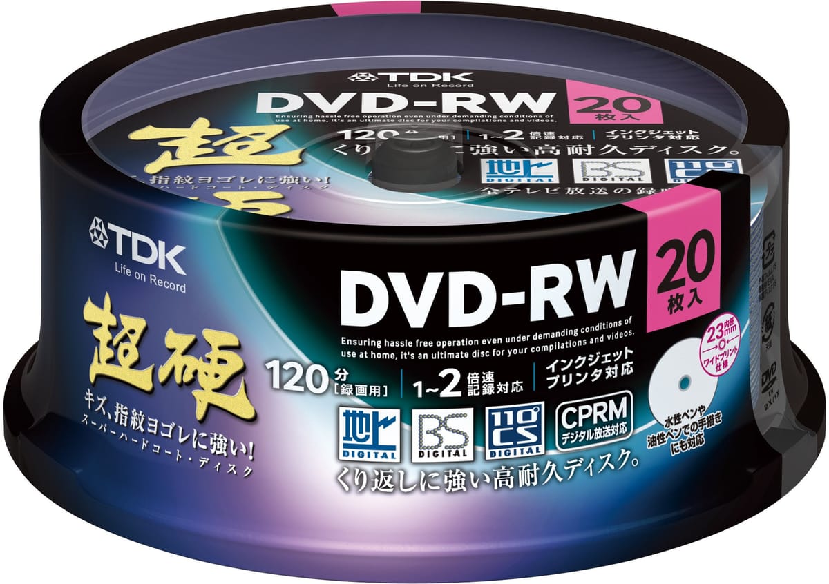 TDK 録画用DVD-RW 1-2倍速 CPRM対応 ホワイトワイドプリンタブル キズや指紋ヨゴレに強いスーパーハー..