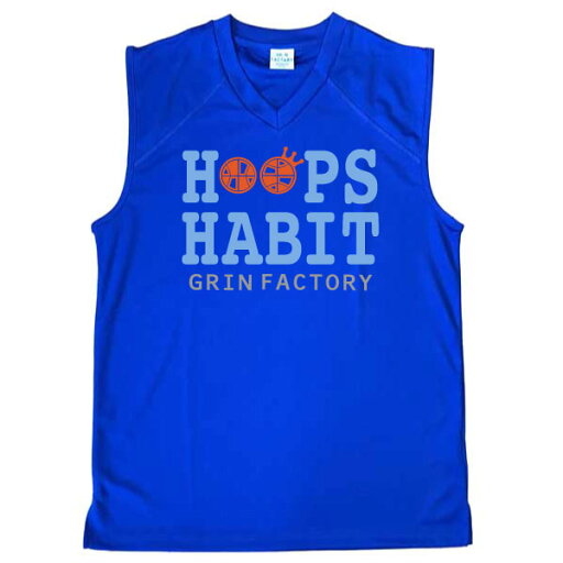 バスケットボール ノースリーブ 「HOOPS HABIT(ロイヤルブルー)」Vネック ノースリ バスケシャツ バスケユニフォーム ジュニア メンズ タンクトップ 夏用(受注生産/7-10日後出荷) バスケットボール ノースリーブ 「HOOPS HABIT(ロイヤルブルー)」Vネック ノースリ バスケシャツ バスケユニフォーム ジュニア メンズ タンクトップ 夏用(受注生産/7-10日後出荷)