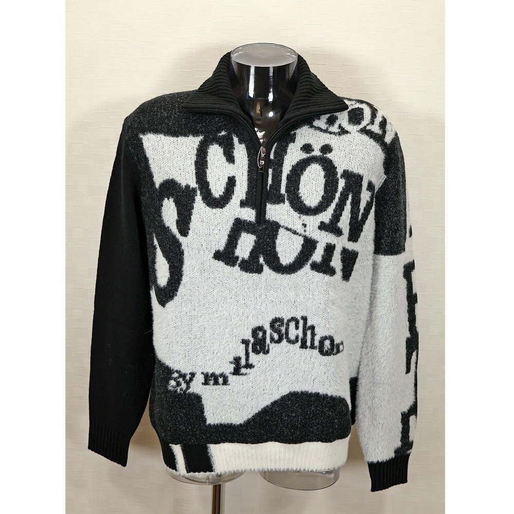 ★2024 秋冬 新作・ミラショーン【*004*】30%OFF・モヘア調ジップアップ・ウールロゴセーター＜Lサイズ・LLサイズ＞-mb1・mb2