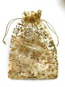 20×14cm 50枚セット オーガンジーポーチ 豪華金色バラ模様 ちょっと大きめサイズでアメニティ入れにもお役立ち 天然石ジュエリーのお店 プレゼント ラッピ...