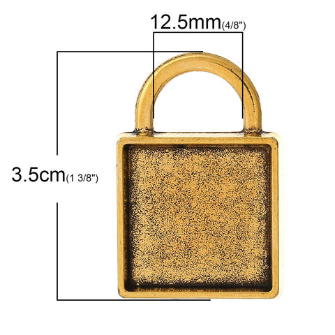 南京錠型四角いミール皿金古美ペンダントトップ30個＠60円の商品画像 2