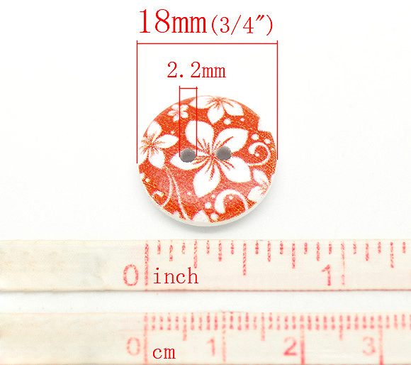 15mm白地花柄2穴ウッドボタン5種約100個＠9円！