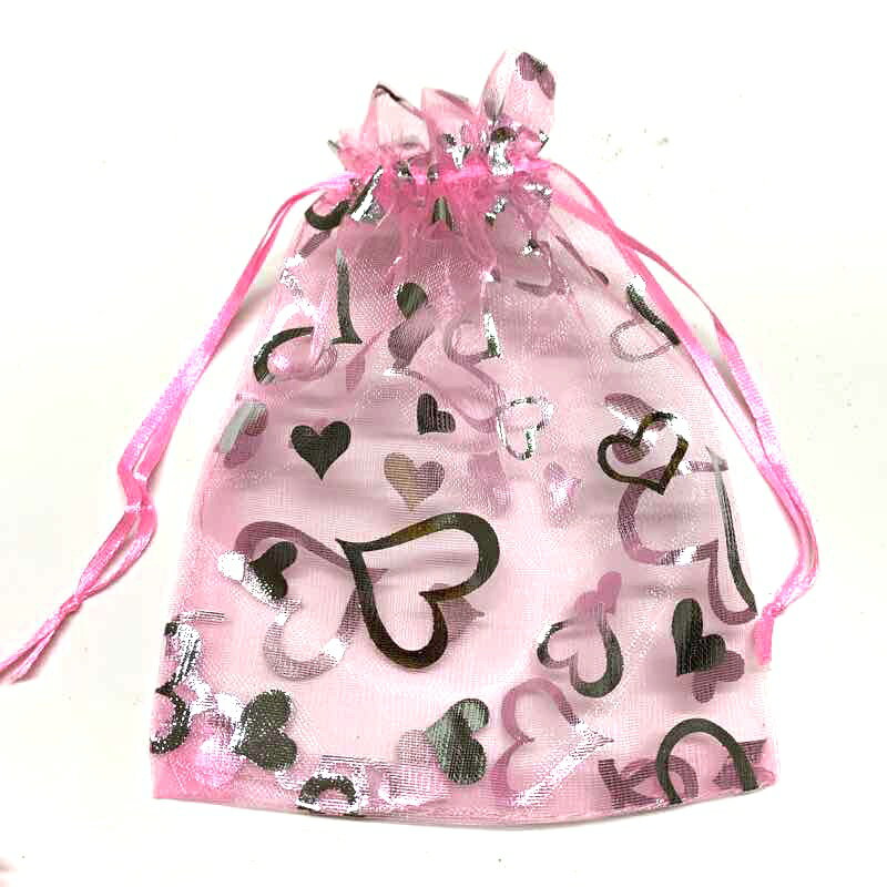 16×13cmサイズ オーガンジーポーチ ハート柄　巾着袋　100枚セット　天然石ジュエリーのお店 プレゼント ラッピング 包装 オーガンジー 巾着 ハッピーエイト