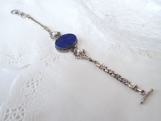 ラピスラズリ デザイン シルバー925 トゥグル ブレスレット パール オーバル 楕円 フラワー 花 天然石ジュエリーのお店 おしゃれ シルバー925 プレゼントにもおすすめ♪ ハッピーエイト