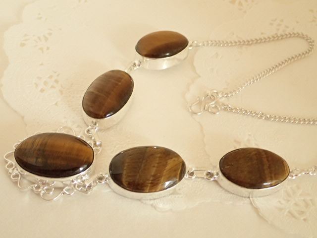 5石のタイガーアイ上品デザイン合金...