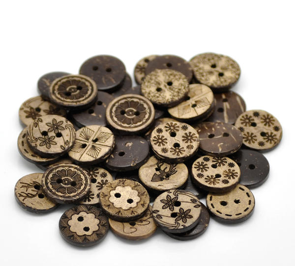 15mm2つ穴ココナツシェルボタン柄ミックス約200個＠7円！ 天然石ジュエリーのお店 ハッピーエイト