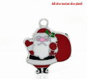 クリスマス★プレゼント袋を持ったサンタ27mmエナメルチャーム10個セット@90円! 天然石ジュエリーのお店 ハッピーエイト